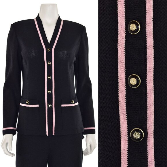Vintage St. John Collection Cardigan Sweater in Black/Light Pink.  SZ S - Picture 2 of 7